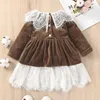 Vestidos de niña para niñas pequeñas, volantes de Navidad para niños, vestido de princesa de retazos de encaje de manga larga, vestido de fiesta elegante Formal