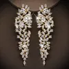 Dangle Chandelier Ekopdee Vintage Luxury Teardrop Zircon Drop earrings for Women harch Charm Bling Leaf CZ Cltarl Earring Wedding Party Fashion Jewelry 230512
