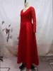 Повседневные платья Skmy 2023 Осенняя одежда Красная свадьба для женщин сетчатой ​​кружевной с длинным рукавом V-образный вырез элегантный вечерний