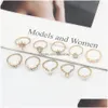 밴드 고리 Boho Vintage Gold Star Knuckle Ring for Women Crystal Crescent 기하학적 여성 손가락 세트 보석 2022 드롭 배달 DHI7B