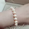 Hand knotted 9-10mm pink freshwater pearl necklace 45cm bracelet 19cm zircon micro inlay clasp set fashion jewelry