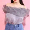 Kvinnor Bluses Fairy Solid Mesh Design Femme Shirts Elegant Slash Neck Long Sleeve Sweet Blus Summer 2023 Japanese Style Women Tops