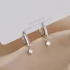Studörhängen 925 Sterling Silver Earring Crystal Geometric Bead Charm Hoop For Women Bling Pendientes Tillbehör Zirkonsmycken