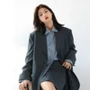 Abiti da donna Coreano Primavera Estate Giacca casual da donna Grigio Blu Moda Cappotto femminile allentato Capispalla manica lunga Office Lady Elegante