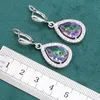 Wedding Jewelry Sets Water Drop Rainbow Topaz 925 Silver Wedding Jewelry set for Women Party Bracelet Earrings Necklace pendant Ring 230512