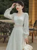 Casual Dresses French-Style Retro Court Style Dress Female Bubble Sleeve Midjeband Gentle Wind First Love Runaway Princess Fairy