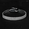 Choker Fashion Full Rhinestone Necklaces For Women Silver Color Crystal Collar Necklace Chain Prom Wedding Jewelry Elastic Cord