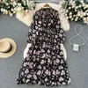 Casual jurken Franse chique jurk vrouwen zachte vetervestidos bloemenprint lantaarn mouw vrouwelijke bodycon de mujer kleding drop