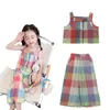 Passende Familien-Outfits, 2-teiliges Sommer-Baby-Set für kleine und mittelgroße Mädchen mit karierten Hosenträgern aus Baumwolle, Kleidung für Mädchen 230512