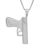 Bling Diamond Pistolet zircon cubique Collier bijoux hip hop ensemble pendentif pistolet en or 18 carats Colliers pour hommes femmes mode chaîne en acier inoxydable