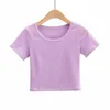 Homens camisetas Crop Top Mulheres ajustadas com nervuras contraste cor Ing e um colarinho de colher Brandy Meille T-shirt