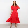 Casual Dresses Women Chiffon Dress Summer Lace-Up Butterfly Sleeve Casual Ruffle V-Neck Fashion Party Vestidos Sexig Bohemian Robe Femme 230515