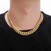 28inch Round buckle 18k Gold Plated chain Round Grind Encrypted Men's Cuban Necklaces men's hip hop Necklaces 14mm