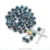 Catene Fashion Glass Bead St Rita Rosario Collane Perline rotonde fiore blu nero