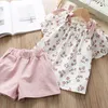 Clothing Sets Casual Girls Summer Kids Sleeveless Floral Tshirt Shorts Pants 2Pcs Suit Bow Children Girl 230512