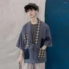 Vêtements ethniques hommes Style japonais Kimono Haori Vintage Patchwork Plaid été manteau Harajuku samouraï femmes asiatique rétro Yukata veste