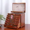 Sieraden zakjes houten opbergdisplay doos vintage Chinese stijl 8-laags grote capaciteit met slot gebogen laderingen ketting organizer