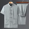 Trainingspakken voor heren passen bij mannen Tang traditionele Chinese kleding voor broek Zomer Set Heren Set Mens Top Oriental Tai Chi -kleding