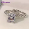 With Side Stones ELSIEUNEE Classic 100% 925 Sterling Silver Simulated Diamond Wedding Engagement Bridal Ring Sets Fine Jewelry Gifts 230512