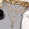 Kedjor 2023 Gold Butterfly Rhinestone Tennis Chain Necklace For Women Multi-Layer Portrait Cross Pendant Trendy Jewelry