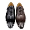 Zapatos formales de cuero genuino para hombre, Zapato de moda Social para hombre, zapatos mocasines para vestido de boda, zapatos Brogue diarios con cordones estampados