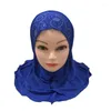 Vêtements ethniques Dentelle Applique Musulman Pratique Enfants Hijab Cap Avec Strass Islamique Filles Amira Prêt À Porter Écharpe Pour Les 2-7 Âges