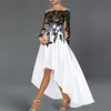 Elegant White and Black High Low Mother's Dresses for Wedding Sheer Neck Long Sleeve Evening Party Gowns