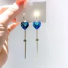 Orecchini pendenti Imitazione Zaffiro Orecchino a cuore con frange lunghe Cristallo austriaco blu Bellissimo regalo da donna soffocante