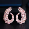 Dangle Chandelier CWWZircons Rose Gold Plated Luxury Geometry Flower Red Cubic Zirconia Big Wedding Earring Fashion Famous Jewelry CZ415 230515