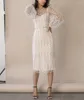 Casual Dresses Embroidery Lace Evening Party Dress Women Elegant Mid Long Lantern Sleeves Sexig Vintage Wedding Guest GY-121