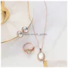 Pendant Necklaces 3Pcs Elegant Transparent Gemstone Earrings Rings Set Combination Jewelry Gift For Girlfriend Mom Drop Deliv Dhgarden Dh7B2