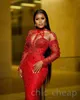 2023 May Aso Ebi Mermaid Red Prom Dress Beaded Crystals Sexig Evening Formal Party Second Reception födelsedagsengagemang Klänningar klädrock de soiree zj268