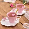 Filiżanki spodki hf wykwintne motyle ptak Top Bone China 220 ml Kawa Puchar Bezpłat łyżka ceramiczna herbata europejska porcelanowa herbata herbata