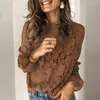 Kvinnors blusar Foridol Lace Blus Shirt Autumn Vintage Tops Women See Through Floral Casual Elegant Shirts 2023
