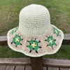 Boinas corea flores de crochê chapéu de balde para feminino weave palha verão lase fase fase chapé de praia