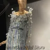 Платья для вечеринок мусульманское синее роскошное вечернее платье последнее в бисером свадебном шоу премиум -клад