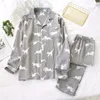 Pijama de roupas de sono feminino Pijama de pijama de mangas compridas algodão feminino de algodão casual de gaze casual mass de vestuário para casa de 2 peças