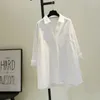 Women's Blouses Stylish Spring Button Up Tops Solid Color Cotton Shirt Women Lady Long Sleeves Korean Loose White Matcha Green Top