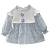 Vestidos de menina meninas vestido floral estilo ocidental terno infantil Princesa primavera e outono long smocked uas de concurso de concurso