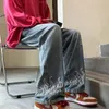Jeans masculinos Harajuku Flama Bordada Calça de Cargo Bordada Y2K Artilha de rua para homens Moda de moda Trendência larga de tendência
