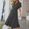 Casual Dresses Ladies Polka Dot Print Shirt Dress Women Casual Midi Holiday Summer Dress Kvinna Loose Women Beach Dress Sundress Robe Vestidos 230515