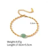 Charmarmband minar texturerad grön färg natursten sötvatten pärla sträng pärlor för kvinnor 18k guld titan stål armband