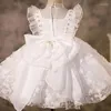 Abiti da ragazza Abito da fiori per bambini in pizzo bianco per matrimonio senza maniche Tulle Princess Party Pageant Abito da prima comunione