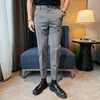 Mäns kostymer Summer Crown Brodery Business Dress Pants Men ankellängd Slim Casual Office Social Suit Wedding Party Trousers 2023