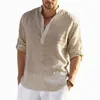 Mens tshirts linho de manga comprida cor sólida camisa de algodão de primavera larga camisa de tamanho mais tamanhos 230516