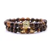 Bärade 2 st/set Animal King Lion Head Tiger Eye Armband Black Natural Stone Crown Par Braclet Set For Men Hand smycken Accesso Dhkct