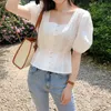 Femmes Blouses Chemises Broderie Mignon Chic Tops Femmes D'été Corée Japon Style Conception Taille Mince Blanc Bouton Chemise Blouse Flhjlwoc Vintage 230516