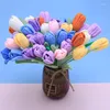 Decorative Flowers 1pcs Knitting Bouquet Tulips Daisy Bellflower Hand-Knitted Fake Flower Homemade Finished Knit Home Decorate Gift