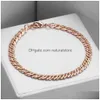 Chain 21 Styles 585 Rose Gold Bracelet For Women Men Girl Snail Curb/Weaving Link Tail Hammered Bismark Bead Chains 20Cm Drop Delive Otufj