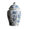 Storage Bottles Flower Vase Jar Can Arrangement Blue And White Porcelain Pot Elegant Ginger With Lid Ceramic Tea